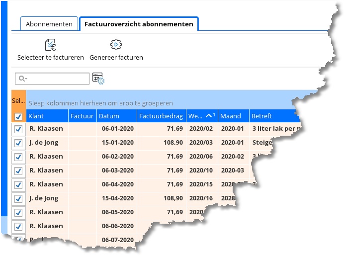 AbonnementenFactuuroverzicht